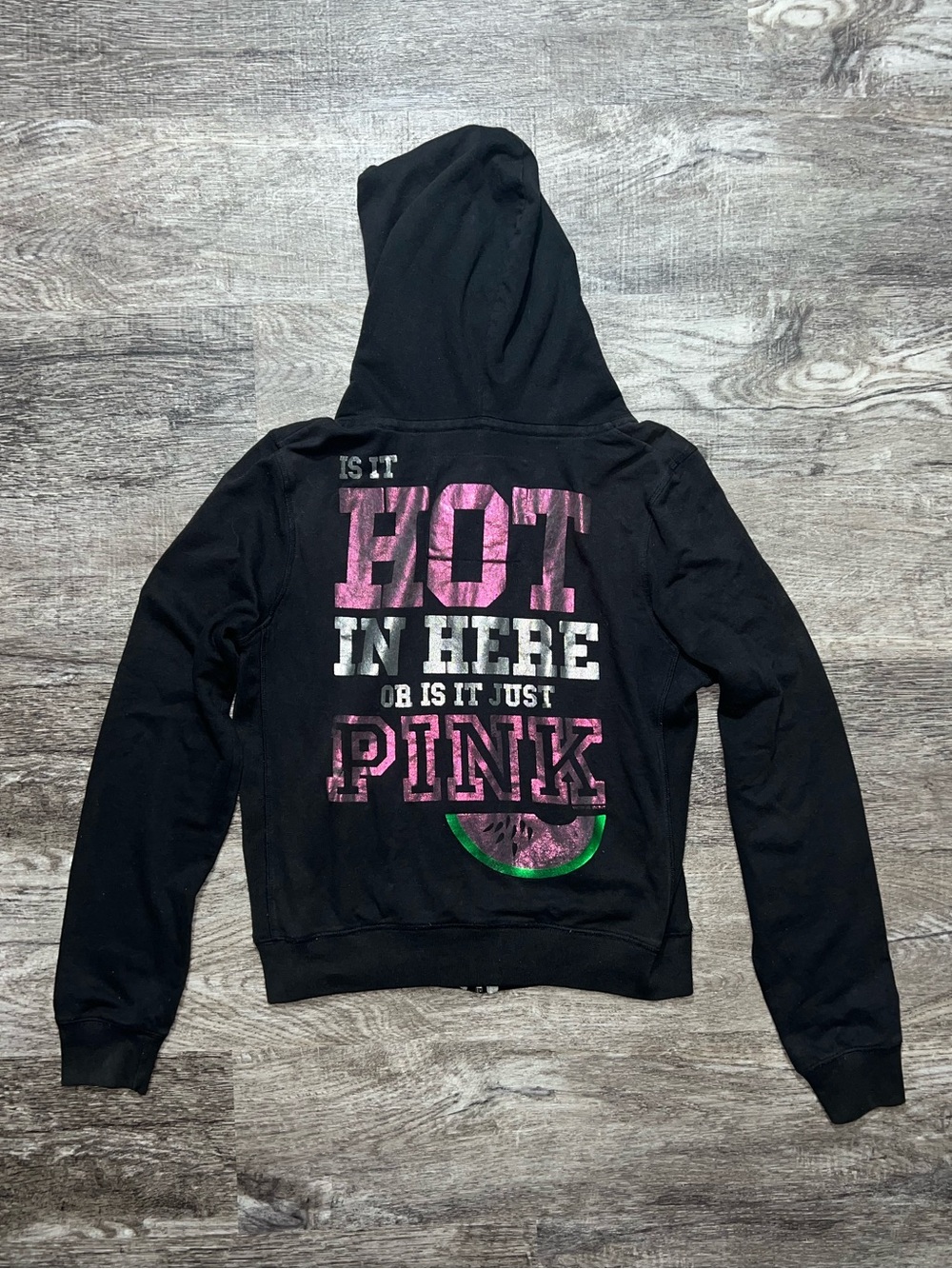 Victoria's Secret PINK Y2K Black Zip Up Hoodie Watermelon Graphic Size Large